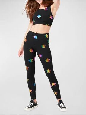 Goldsheep Black Star Accent Colorful Leggings Medium